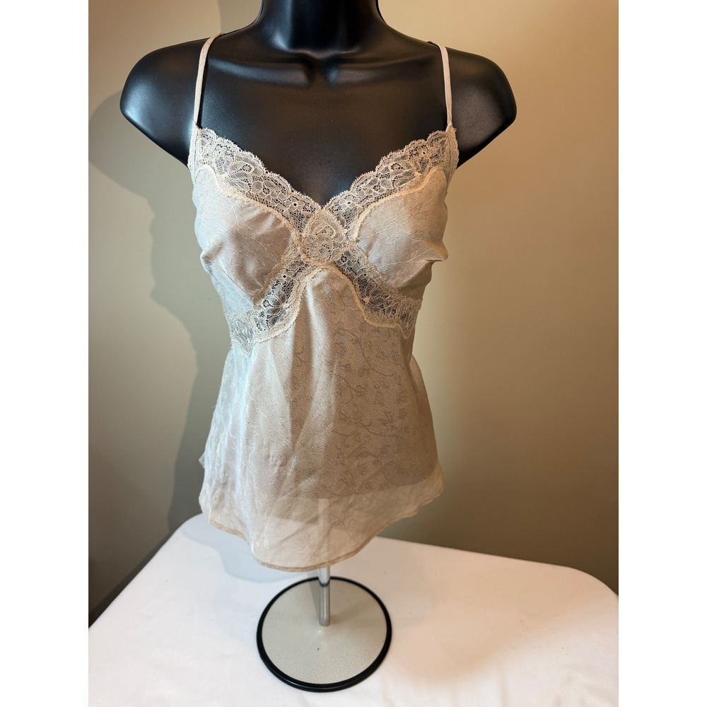 Vanity Fair Champagne Floral Jacquard‎ Lace Trim Cami Top Style 17-481 Size 36